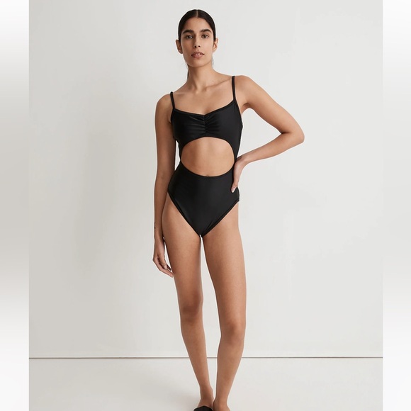 Madewell Cinched Cutout One-Piece Swimsuit, Black Size S - Picture 1 of 12